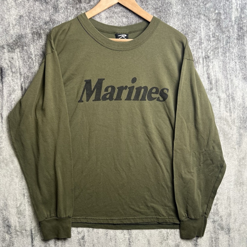 Vintage Marines Shirt Mens Long Sleeve Crew Neck L Green SNS Rothco Made in USA